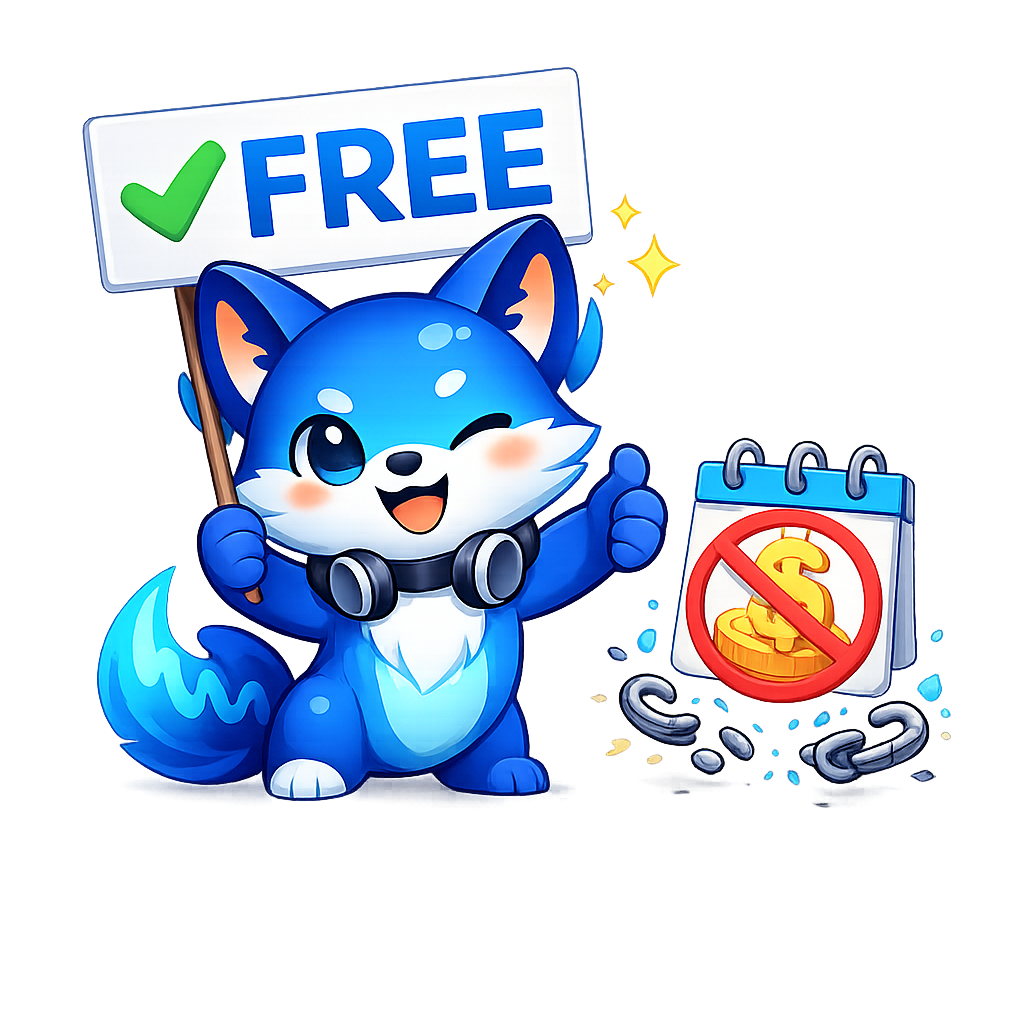 LocalSpeechGen mascot showing free and flexible access